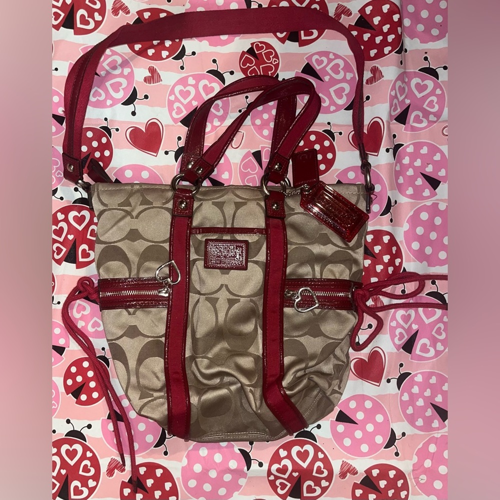 Coach Poppy Purse Signature Brown And Red Tote Purse Rare Very Great Condition